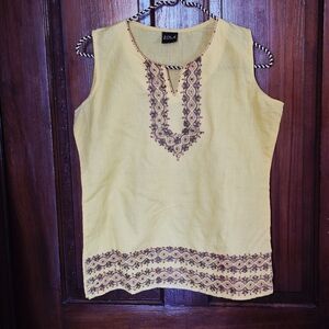 Zola Kurti Ornate Floral Embroidery Sunny Yellow Tunic Small Sequins Boho India